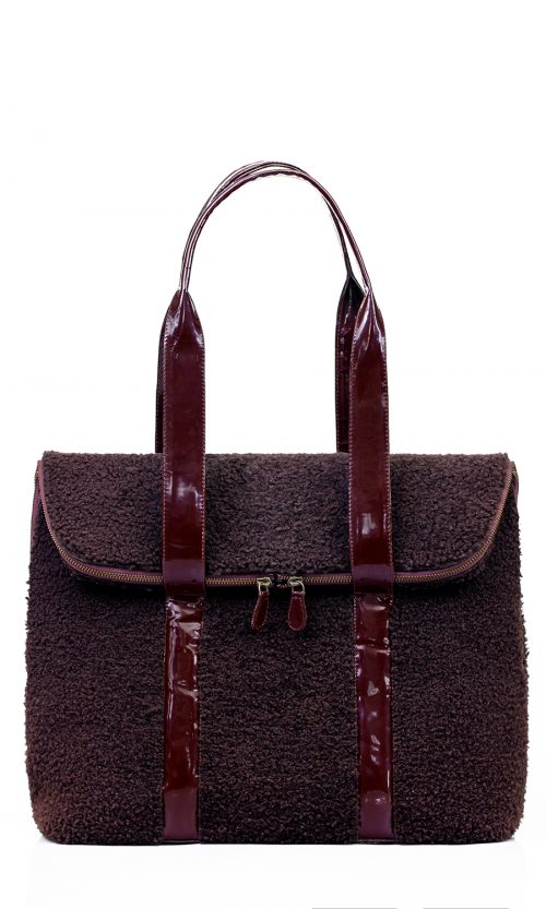 Wool Fold Over Handbag in Brown