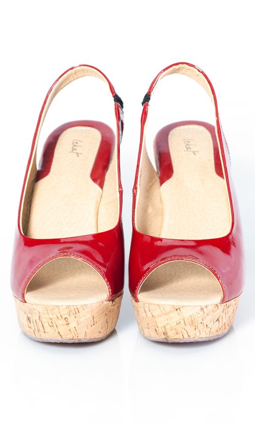 Leather Wedge in Metallic Red
