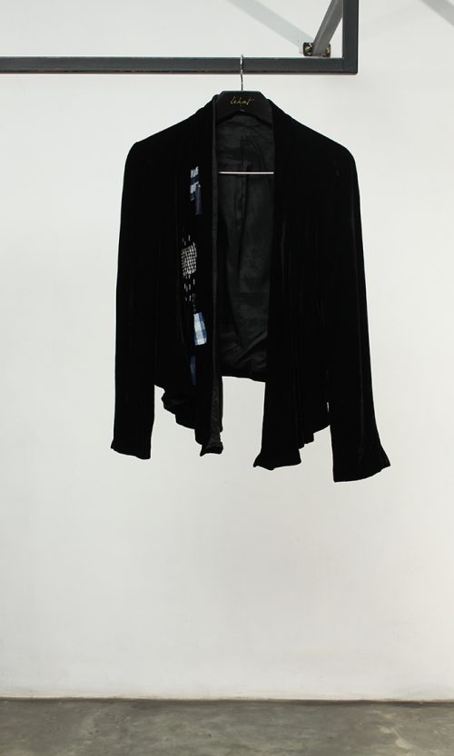 Tied-Up Velvet Cardigan with Patches