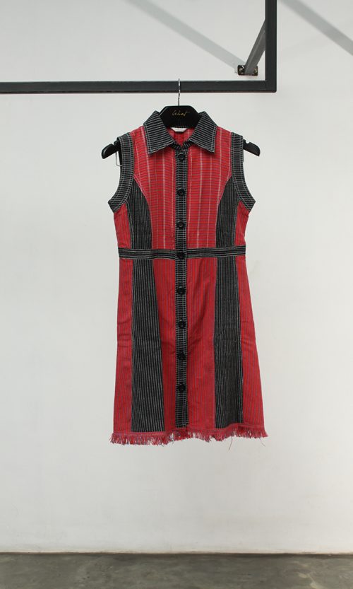 Two-tone Sleeveless Button Up Dress in Cherry Red