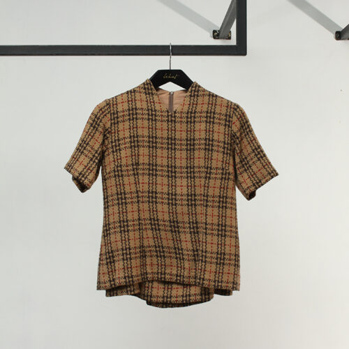 LEKAT DUA Brown Checkered Tweed Blouse