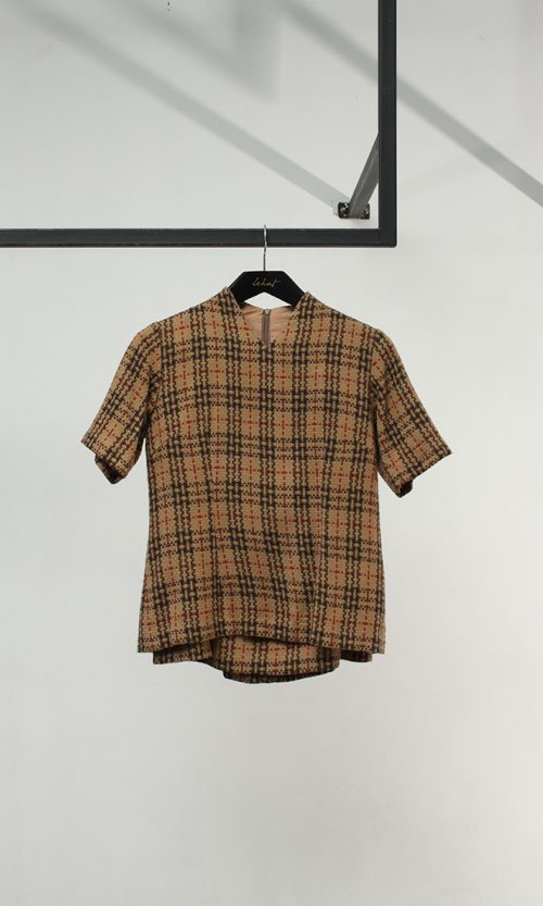 LEKAT DUA Brown Checkered Tweed Blouse