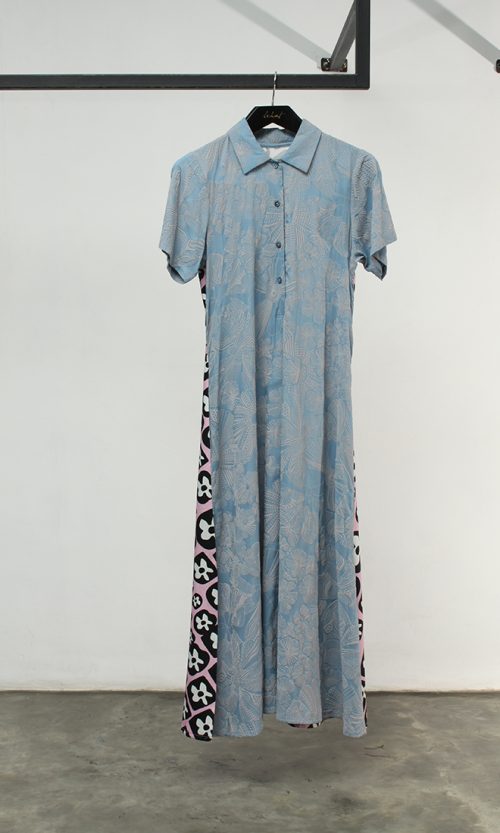 Two-tone Pattern Block Shirt Dress with Slits