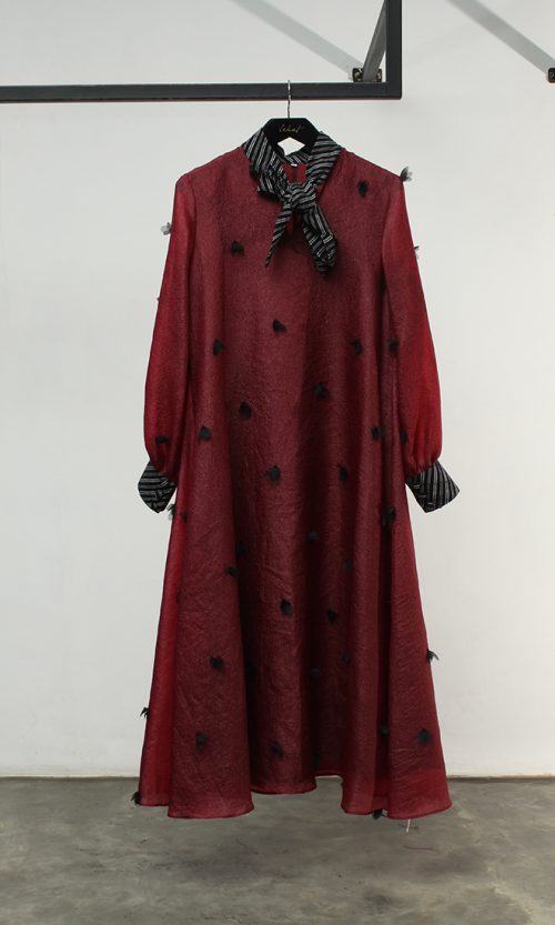 Long Sleeve Seer Sucker Dress with Neck Tie