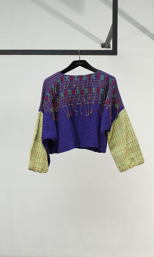 Two-Tone Crop Top Balloon Blouse
