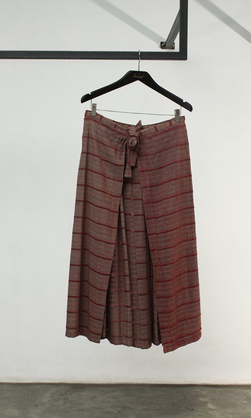 Front Tie Pleated Midi Skirt in Terracotta