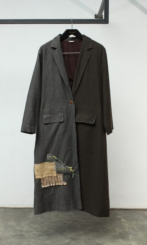 Long Coat with Notched Lapel and Patch Details