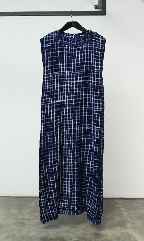 Batik-Dyed Sleeveless Dress in Navy Blue