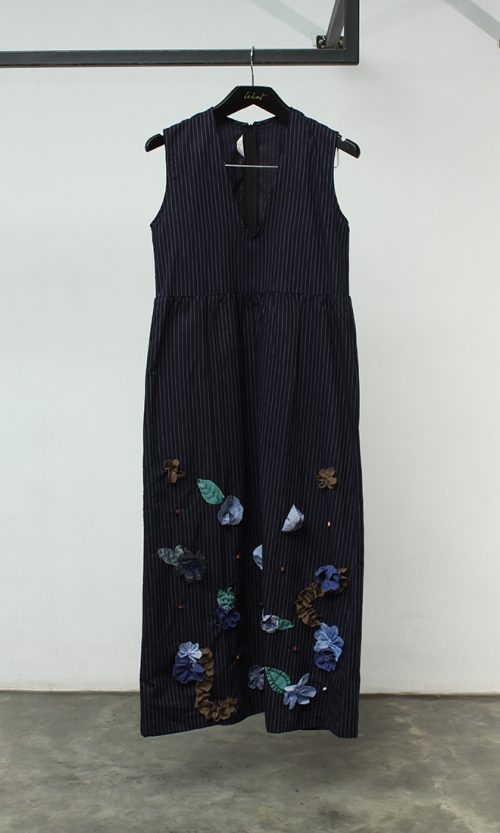 Striped Denim Dress with Embelishment