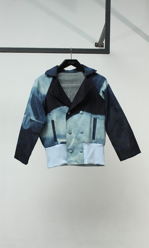 Tie-dyed Washed Denim Double Breasted Jacket