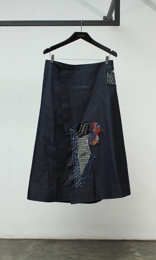 Patchwork Denim Midi Skirt