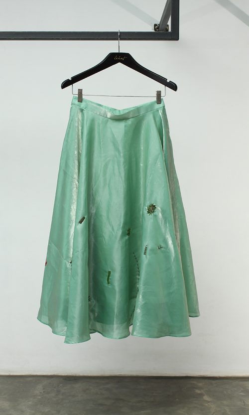 Embroidery Midi Skirt in Sage Green