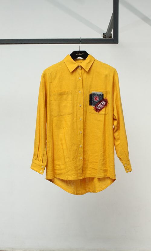 Yellow Tangerine Long Sleeve Shirt with Two Pockets