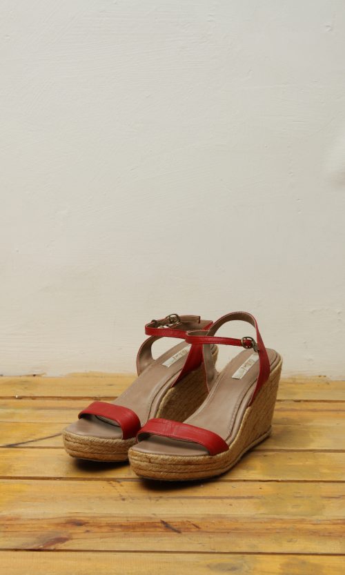 Ankle Strap Wedges in Red