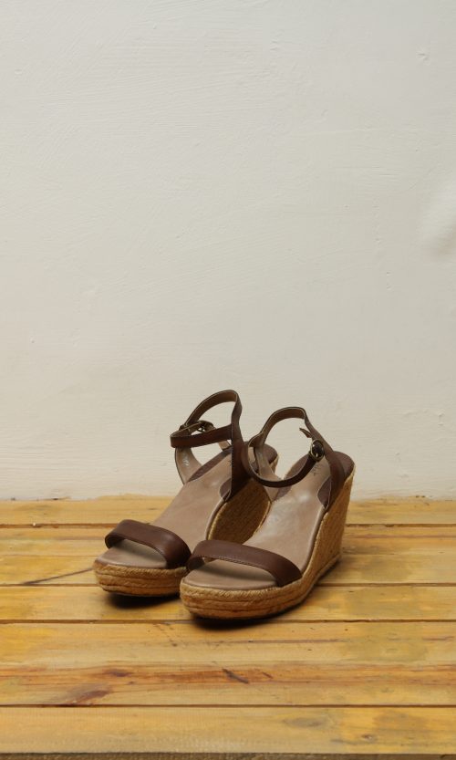Ankle Strap Wedges in Brown