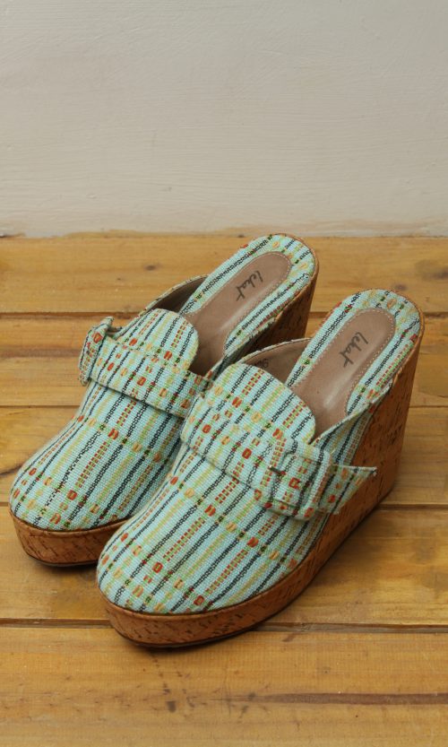 Baduy Woven in Light Blue Wedge Mules