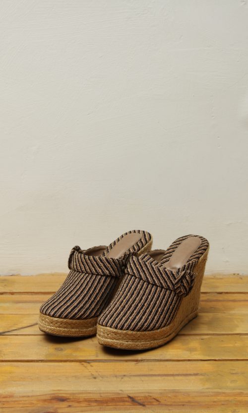 Stripe Tweed Wedge Mules