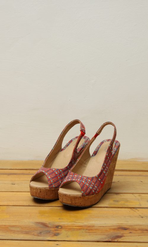 Baduy Woven in Champagne Leather Open Toe Wedge