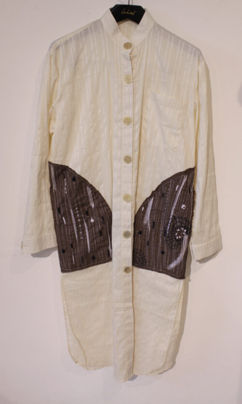 White Tunic Shanghai Collar in Navy Patches