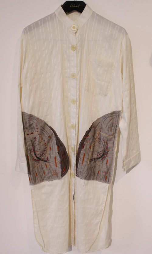 White Tunic Shanghai Collar in Orange Handstitch