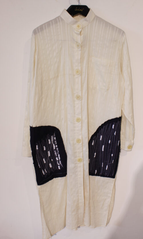 White Tunic Shanghai Collar in Navy Handstitch