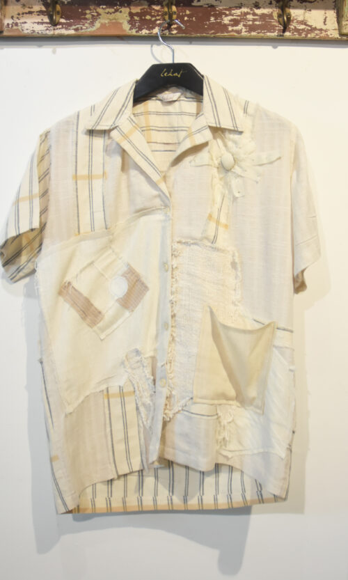 Mix Fabric Woven Patches Unisex Shirt