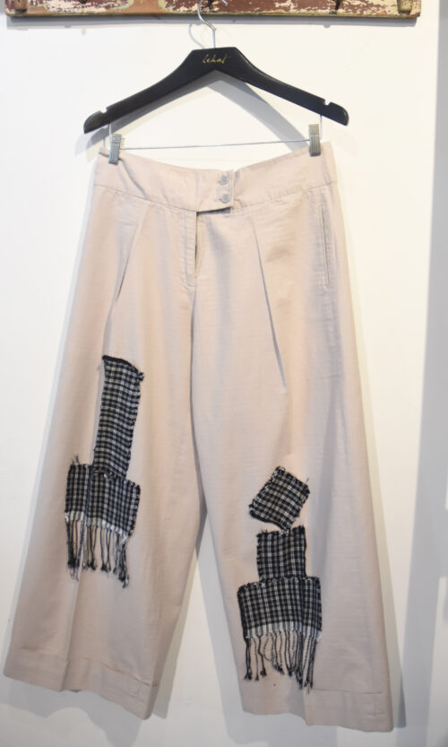 Linen Grey Wide Leg Pants with Baduy Patches