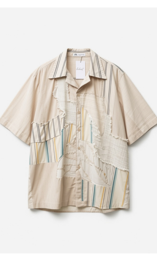 LEKAT Mix Fabric Woven Patches Unisex Shirt