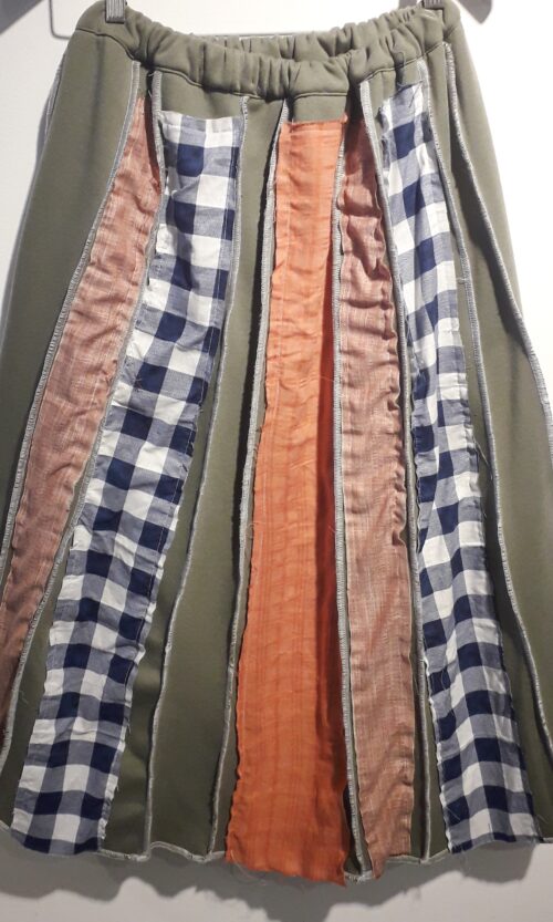 LEKAT DUA Midi Pleats Patchwork Skirt in Olive