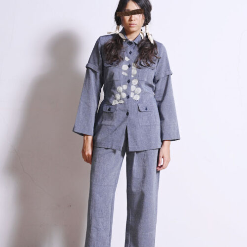 LEKAT Woven Top with Belt, Pockets and Embelishment