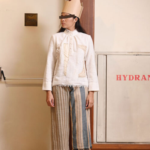 LEKAT Collar Woven Top with Patchwork