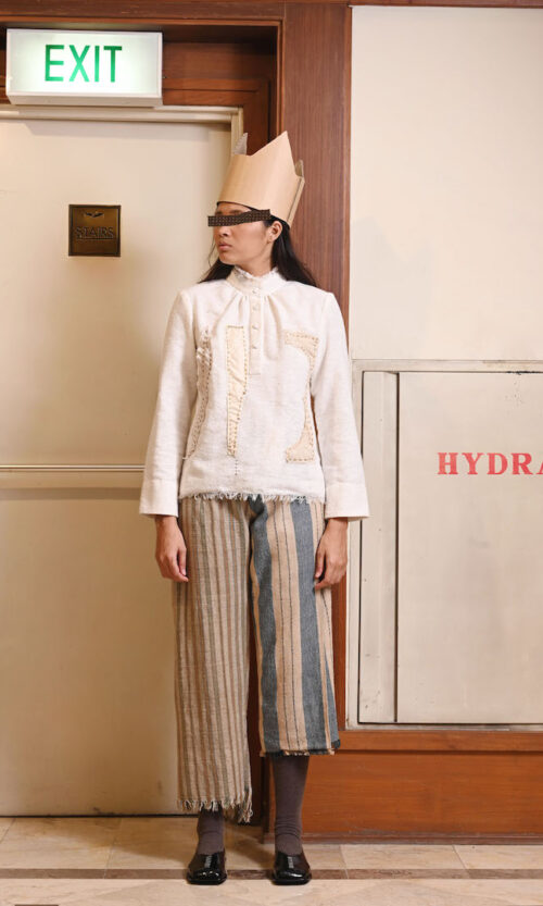 Collar Woven Top with Patchwork