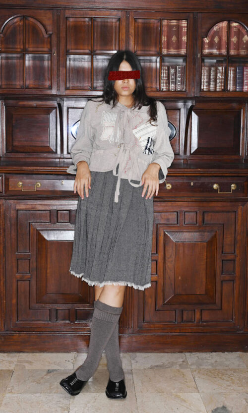 Herringbone Woven Pleated Skirt