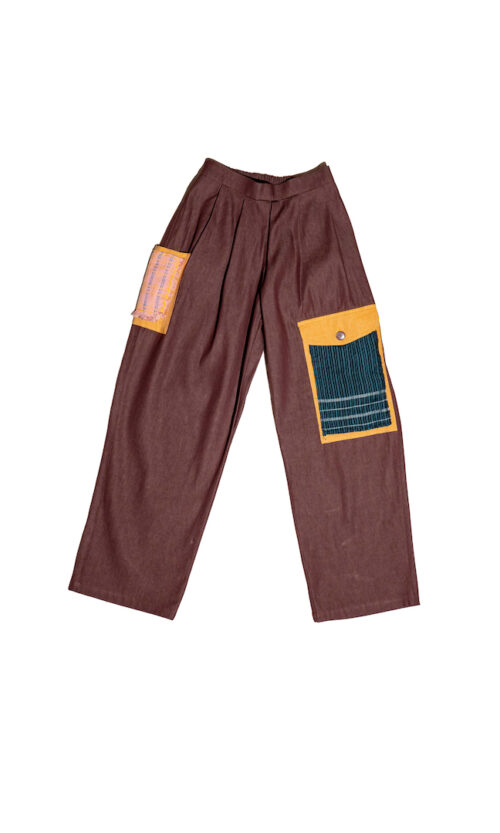 Denim Maroon Unisex Pants with Big Pockets