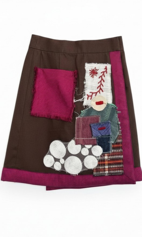 LEKAT DUA Patchwork Mini Skirt in Espresso