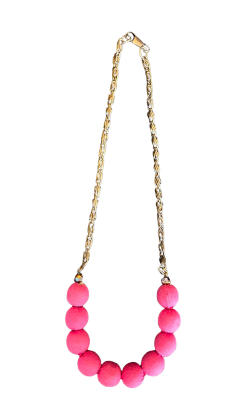 LEKAT Fuchsia Fabric Bead Chain Necklace