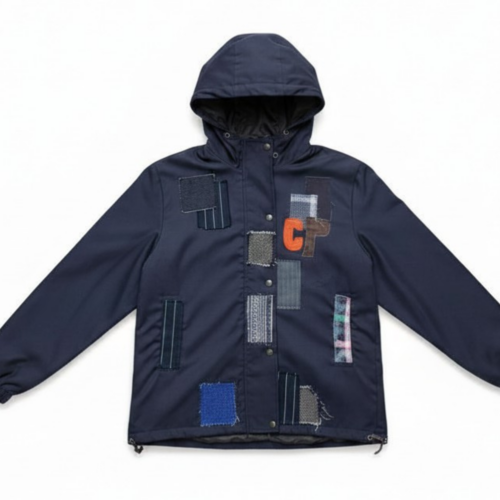 LEKAT DUA Patchwork Hooded Jacket in Navy