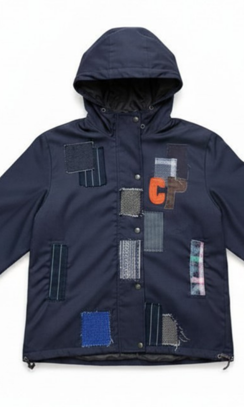 LEKAT DUA Patchwork Hooded Jacket in Navy