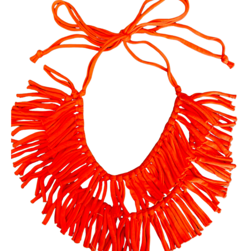 LEKAT Orange Textile Fringe Necklace