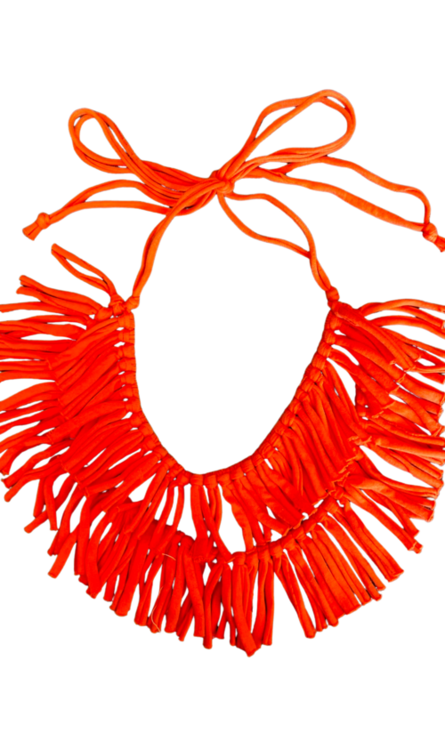 LEKAT Orange Textile Fringe Necklace