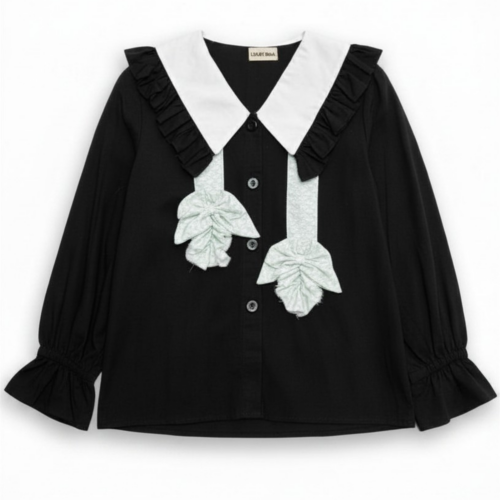LEKAT DUA Black Ruffle Blouse