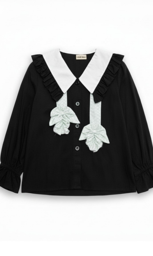 LEKAT DUA Black Ruffle Blouse