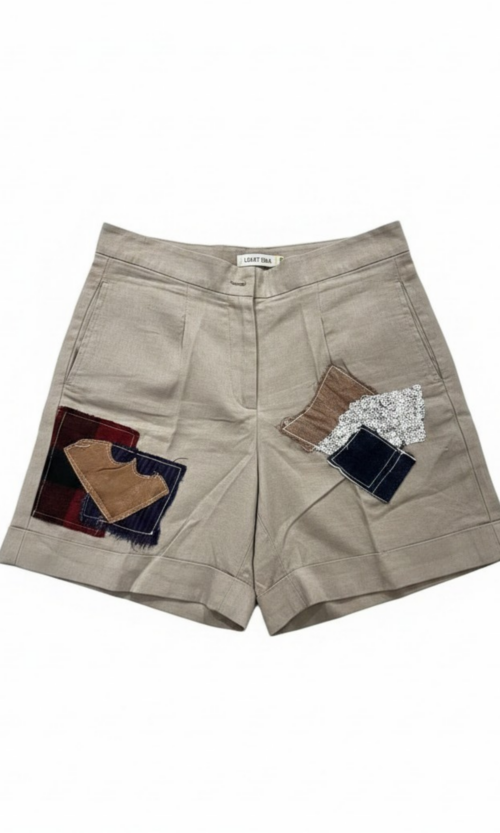 LEKAT DUA Beige Patchwork Short Pants