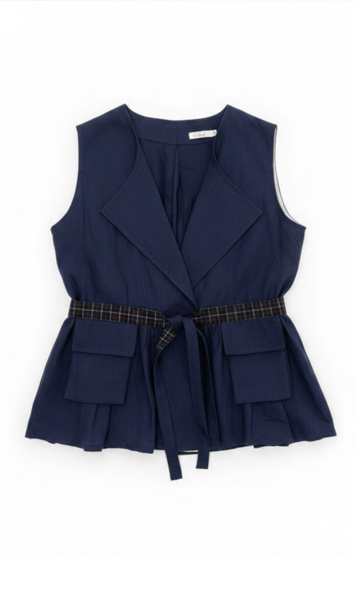 LEKAT DUA Navy Linen Vest