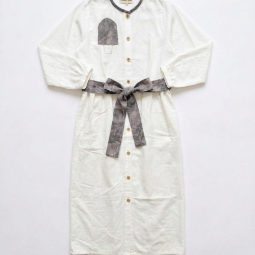 LEKAT DUA White Linen Belt Dress