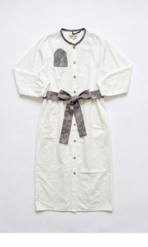 LEKAT DUA White Linen Belt Dress