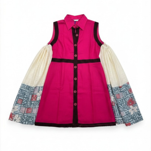 LEKAT DUA Upcycle Linen Dress in Magenta