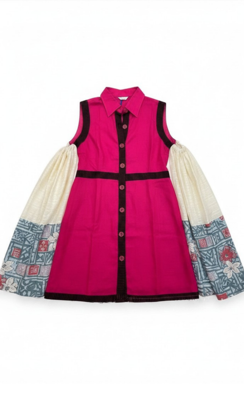 LEKAT DUA Upcycle Linen Dress in Magenta