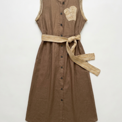 LEKAT DUA Sleeveless Linen Belt Brown Dress
