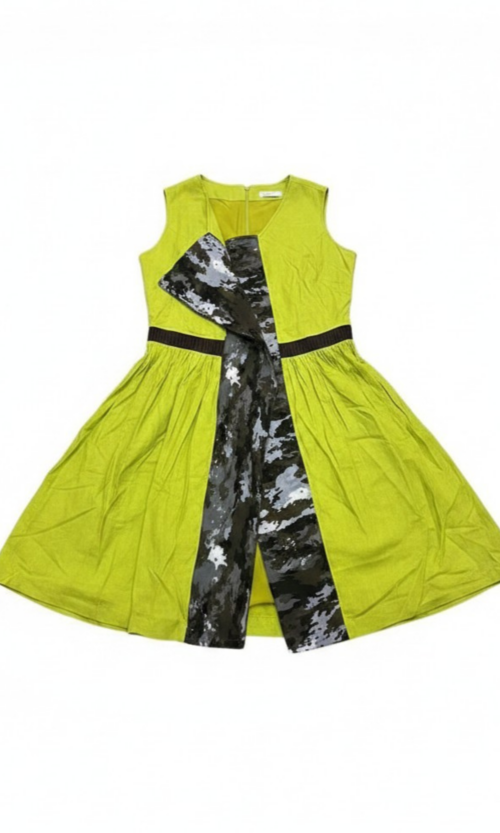 LEKAT DUA Upcycle Linen Dress in Lemon Green